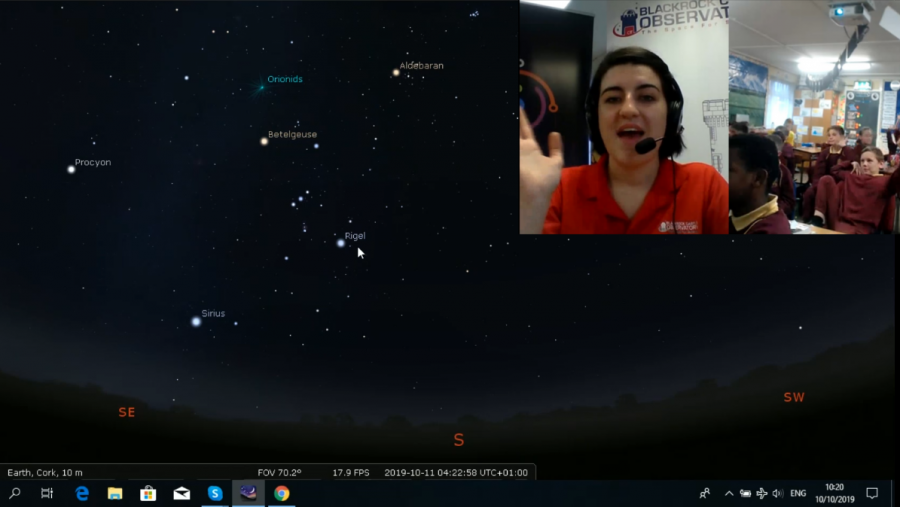A screenshot of an astronomer delivering a planetarium show via videoconferencing software