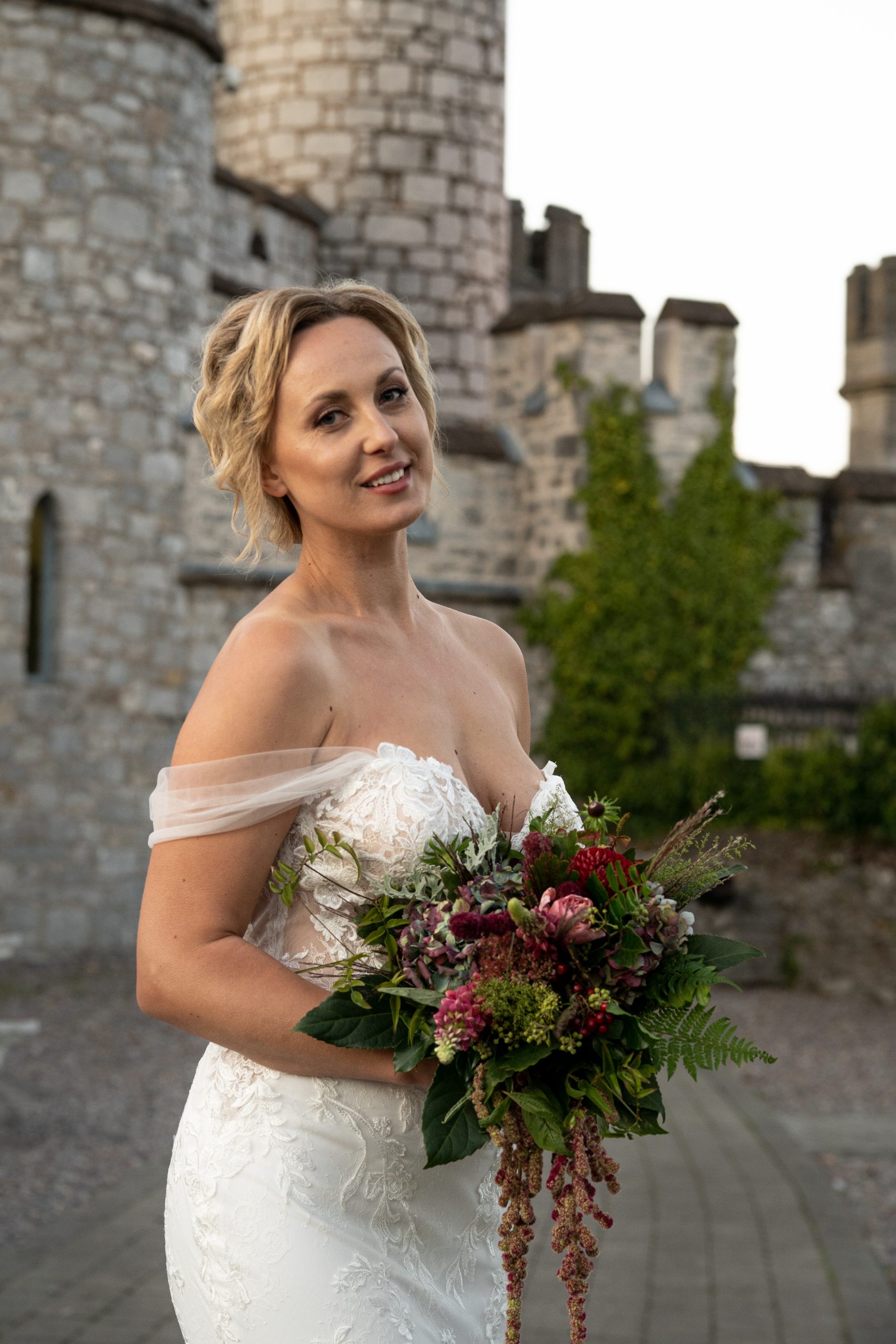 A bride in front of the castle