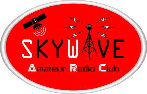 The Skywave Amateur Radio Club logo. The logo is  red with black and white foreground objects. A radio tower makes up the letter A.