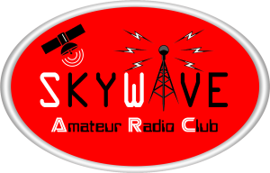 The Skywave Amateur Radio Club logo. The logo is red with black and white foreground objects. A radio tower makes up the letter A.