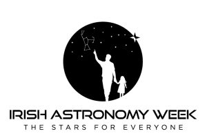 The Irish astronomy week logo. It shows a parent guiding a child by the hand and pointing towards the night sky.